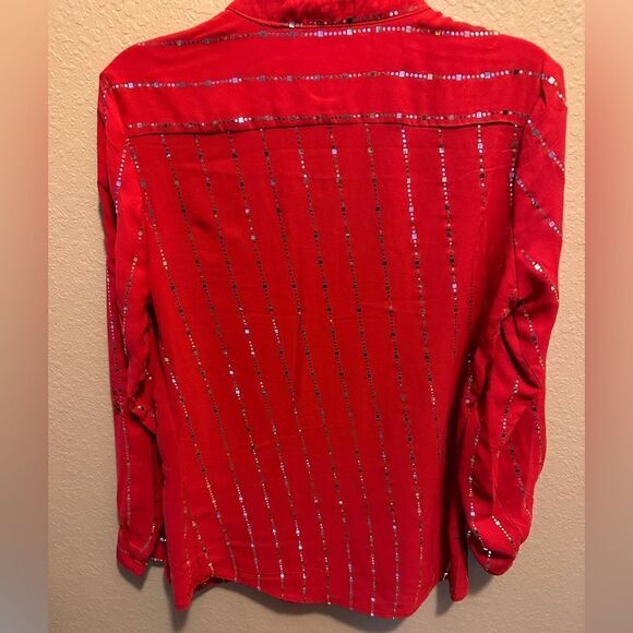 Notations red and silver bling blouse - Picture 2 of 10